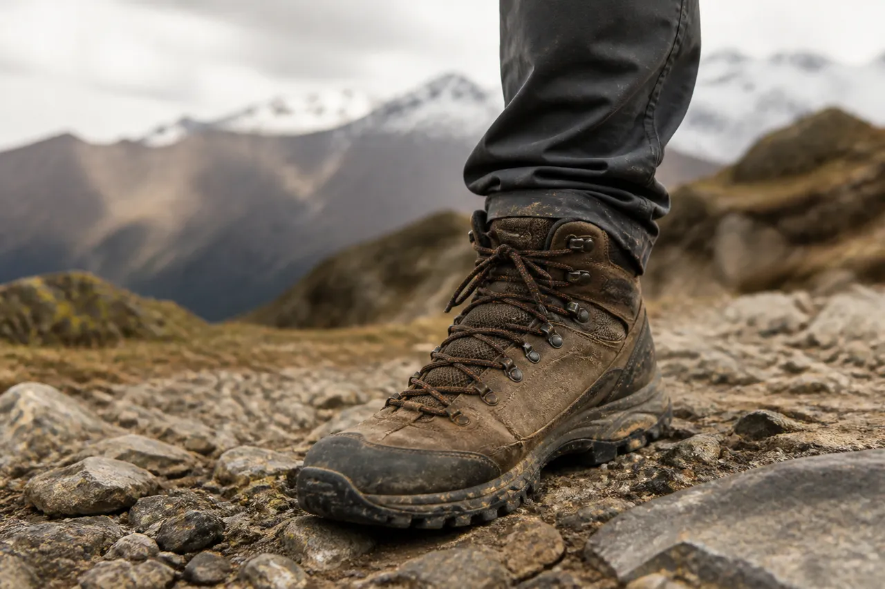 Chaussure de randonnée sur terrain rocailleux